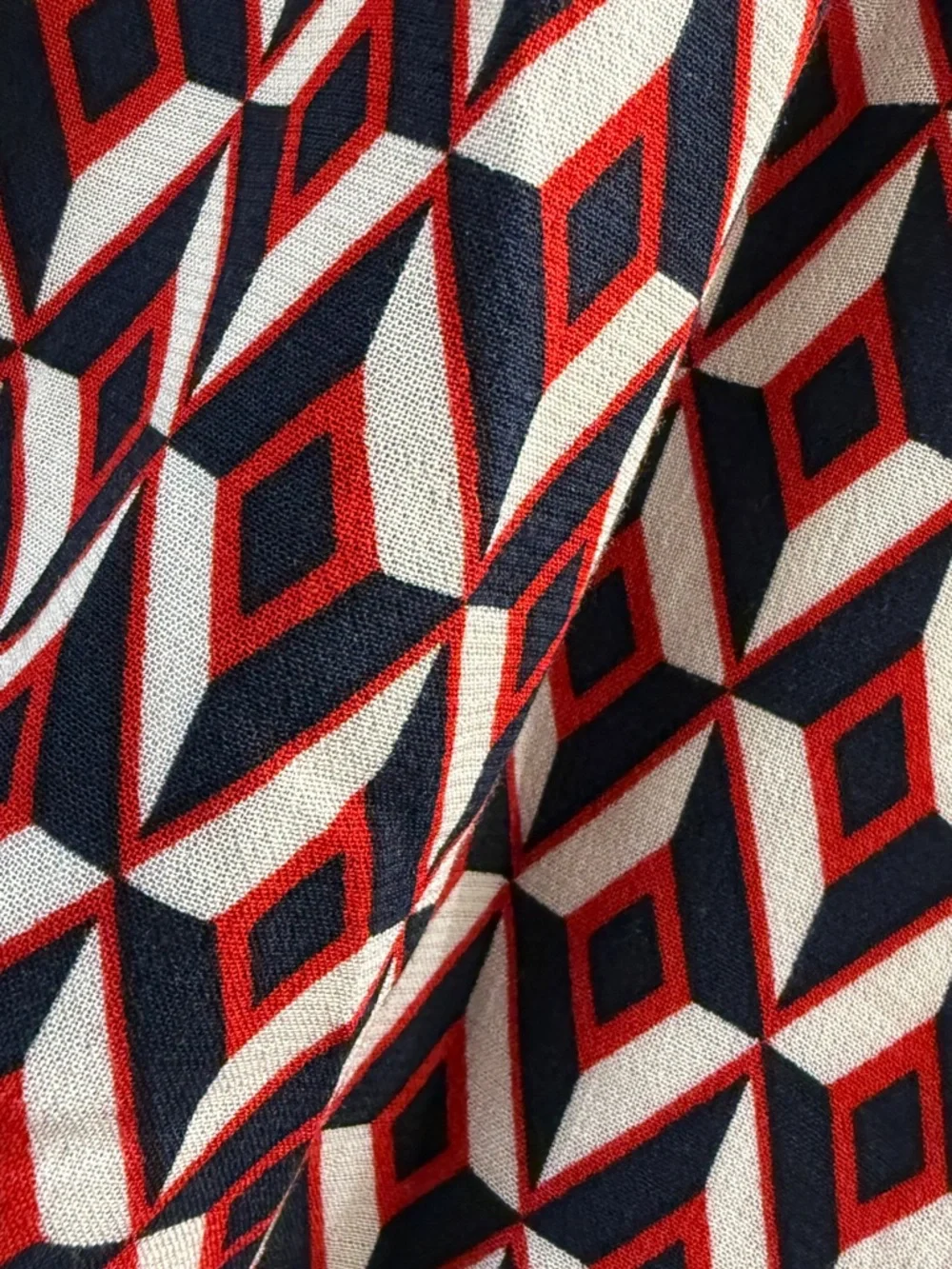 Banana Republic NWT Faux Wrap Midi Dress Size 12 Geometric Red Navy White Lined - Picture 8 of 14